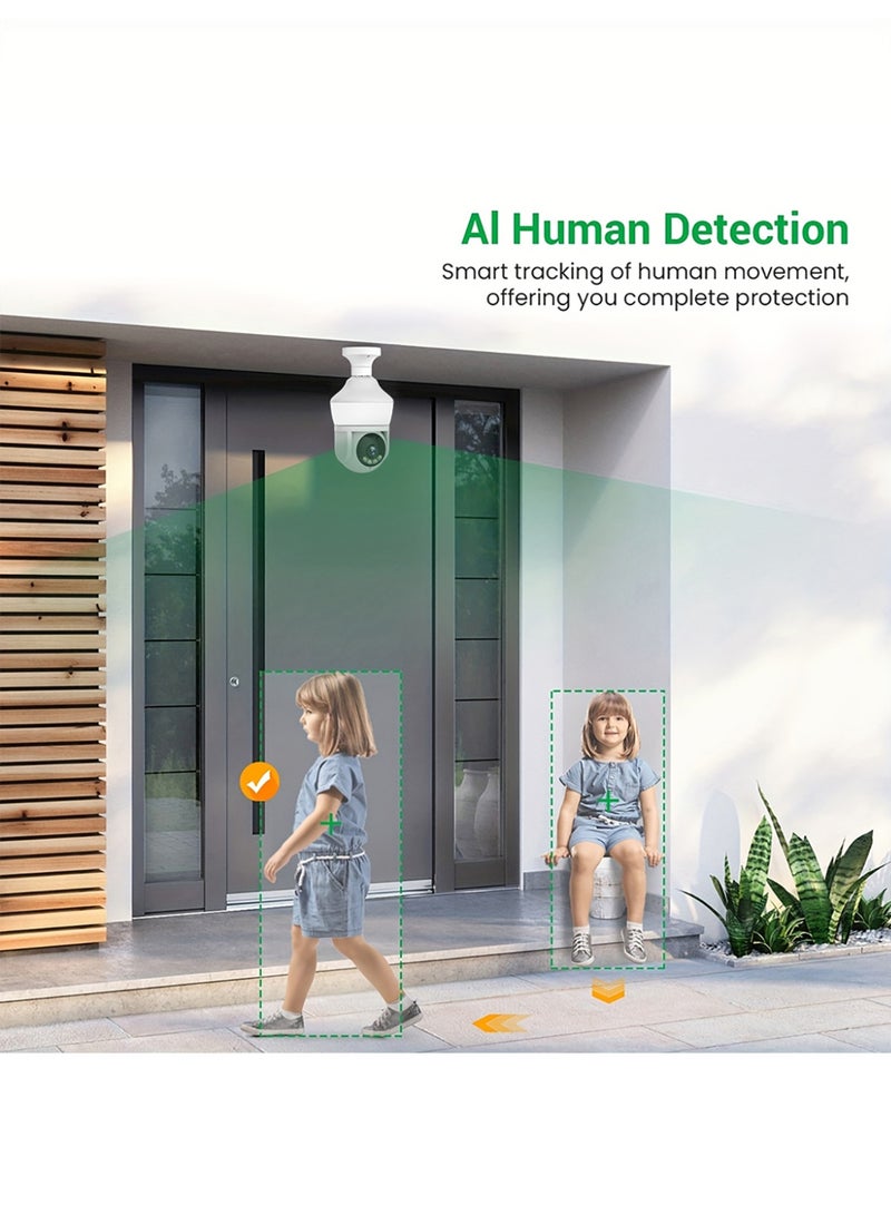 Onno كاميرا أمان دائرية إضاءة LED من نوع PTZ بدقة 2 ميجابكسل، رؤية بانورامية360 درجة، دقة 1080P، واي فاي مزدوج النطاق، صوت ثنائي الاتجاه، كشف حركة، رؤية ليلية ملونة، مراقبة منزلية - Image 5